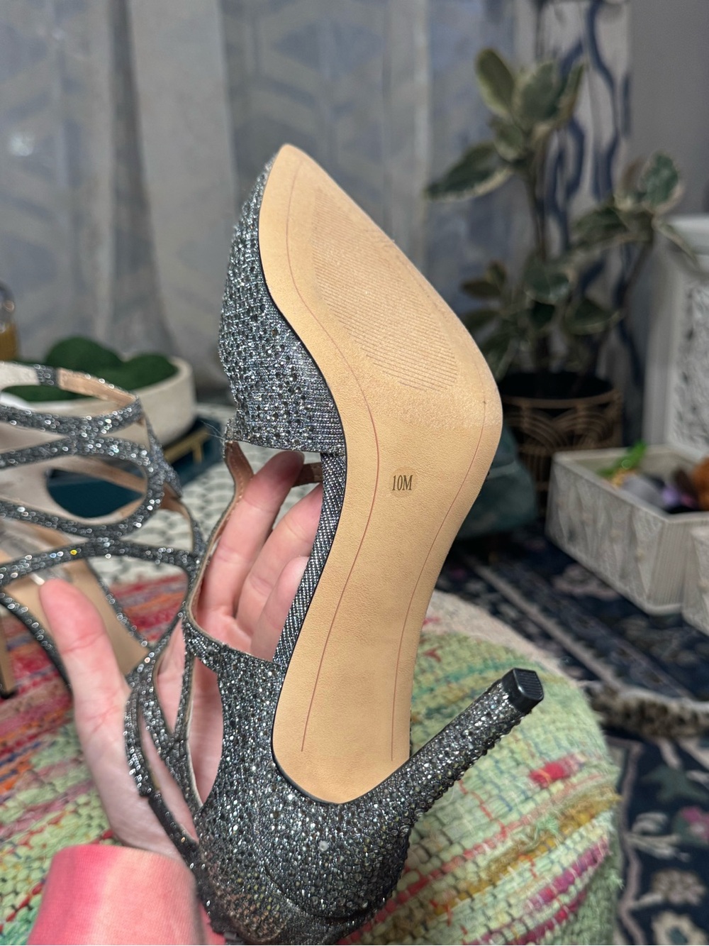🪩🪩 INC International Concepts Silver Glitter Cutout Pointed-Toe Stilettos Heels - Picture 7 of 7